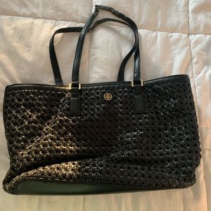 Tory Burch tote bag. Zippered pouch in center for laptop or books.